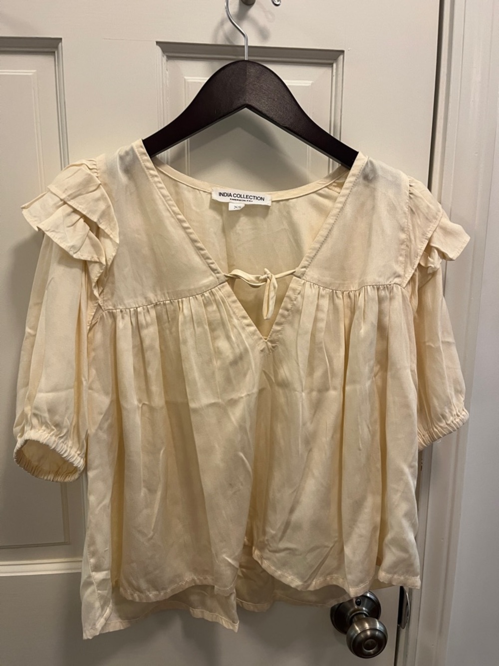 Emerson Fry Cream V-Neck Ruffle Sleeve Blouse